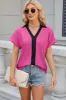 Eyelet Johnny Collar Short Sleeve T-Shirt sold by Charming Charlie