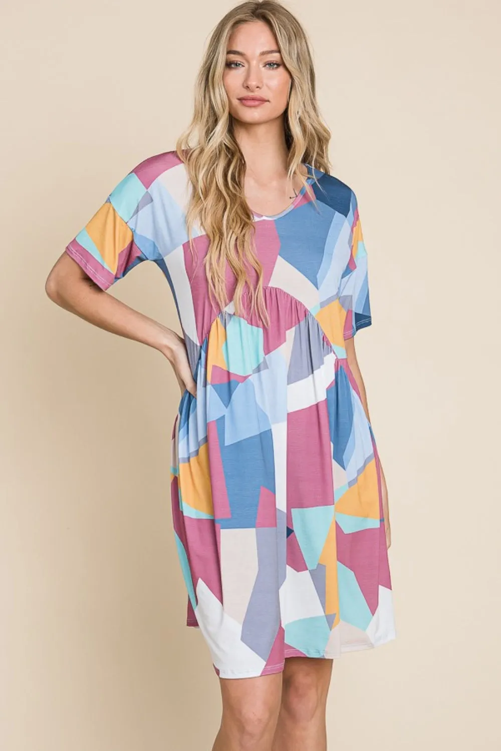 BOMBOM Ruched Color Block Short Sleeve Dress sold by Charming Charlie product image thumbnail 4