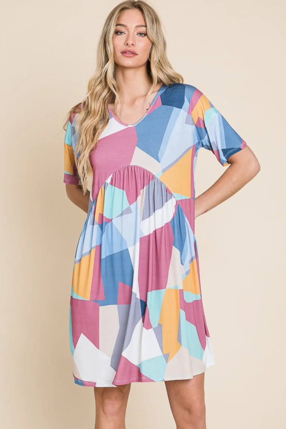 BOMBOM Ruched Color Block Short Sleeve Dress sold by Charming Charlie product image thumbnail 5