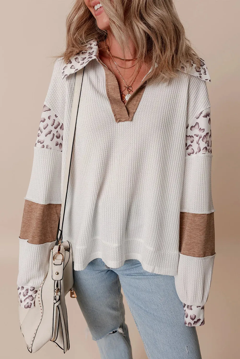 Leopard Johnny Collar Long Sleeve Top sold by Charming Charlie