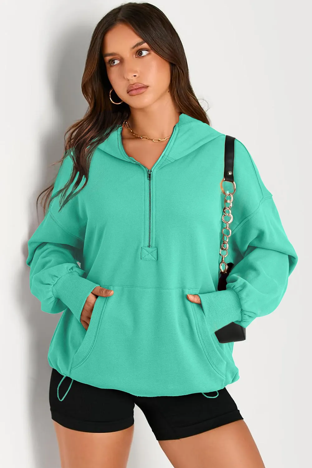 Pocketed Half Zip Long Sleeve Hoodie sold by Charming Charlie product image thumbnail 2