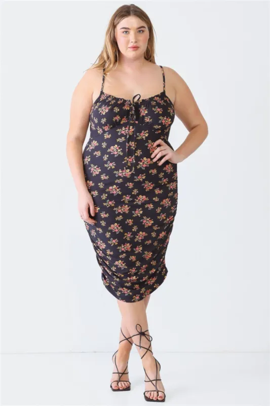 Blue Leopard Plus Size Ruched Floral Square Neck Cami Dress sold by Charming Charlie