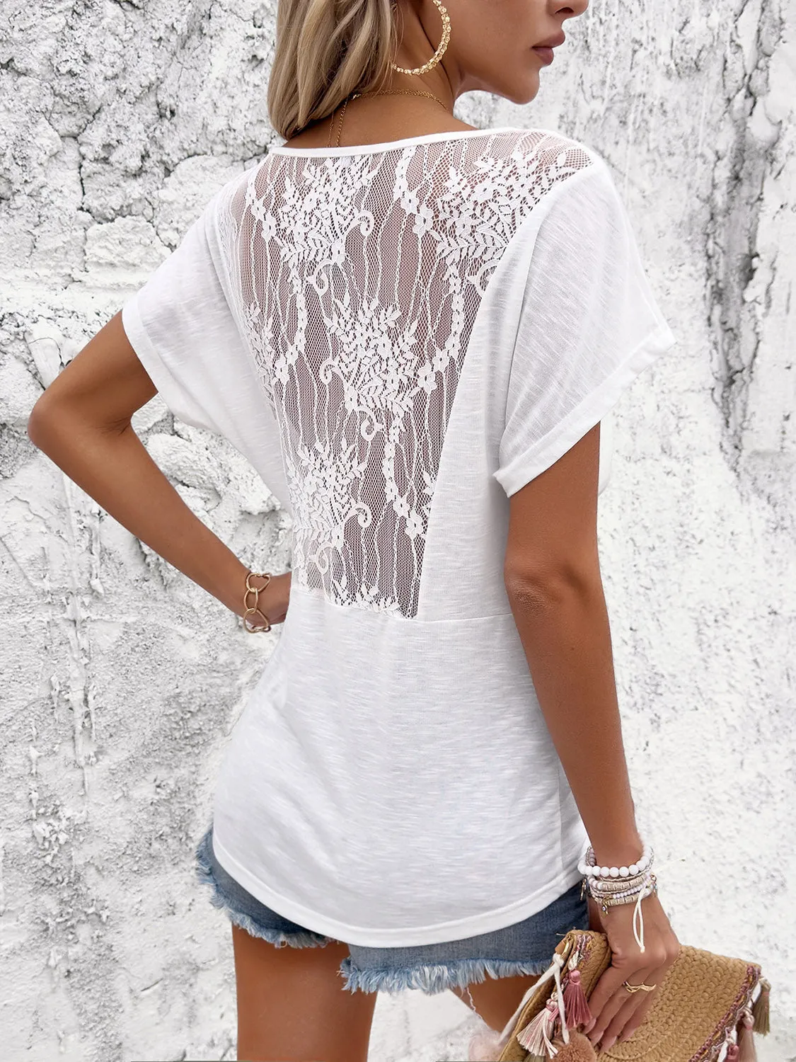 Ruched Plunge Short Sleeve Lace Blouse sold by Charming Charlie product image thumbnail 2