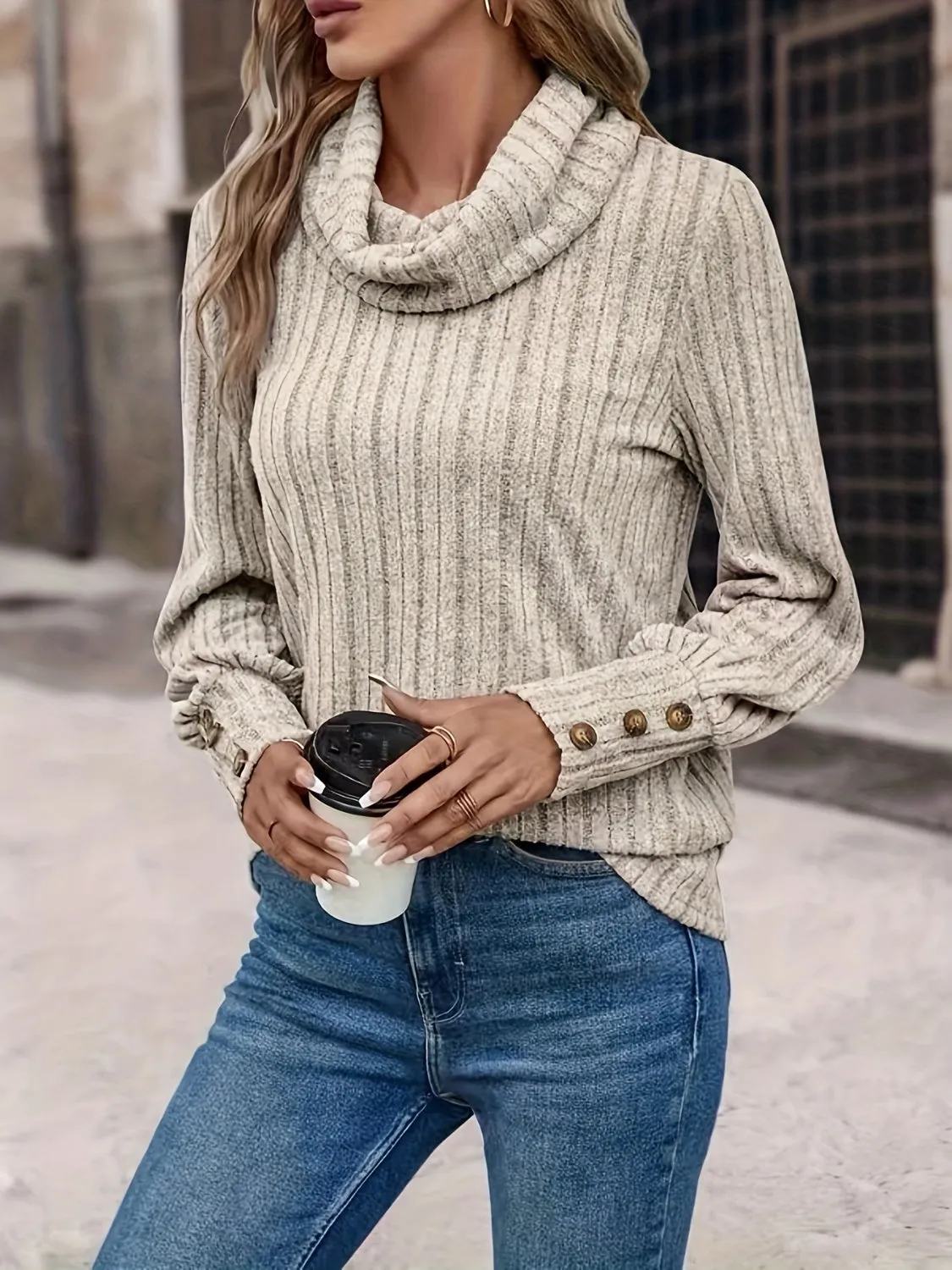 Turtleneck Long Sleeve T-Shirt sold by Charming Charlie product image thumbnail 3