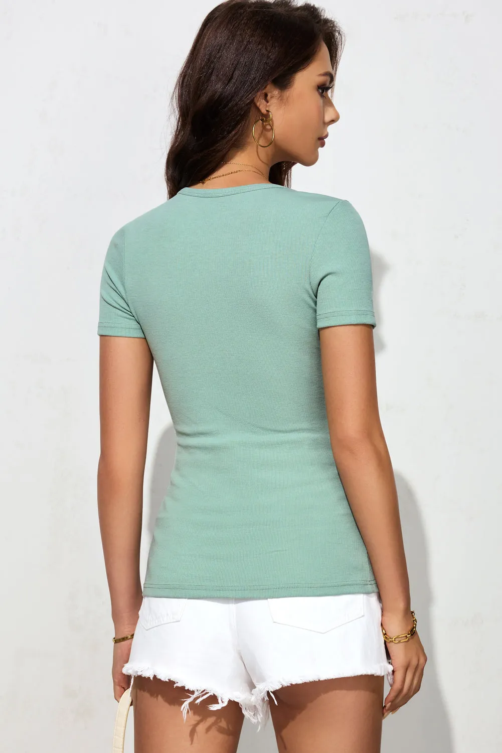 Quarter Snap Scoop Neck Short Sleeve T-Shirt sold by Charming Charlie product image thumbnail 3