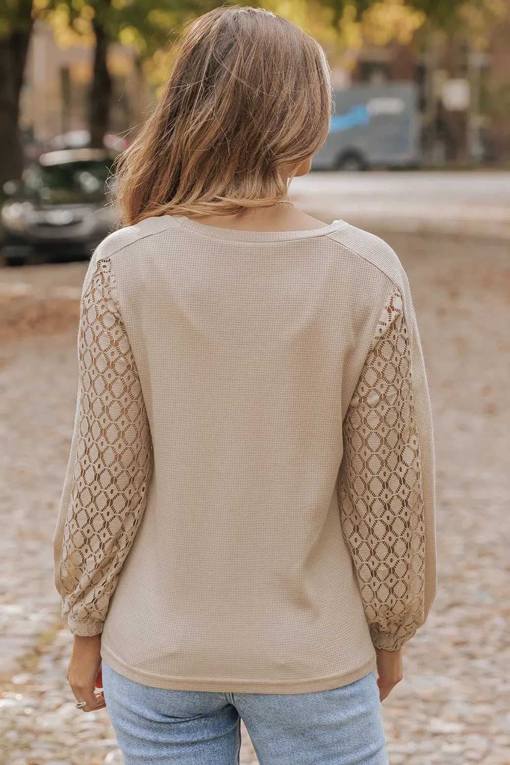 Waffle-Knit Round Neck Long Sleeve Blouse sold by Charming Charlie product image thumbnail 4