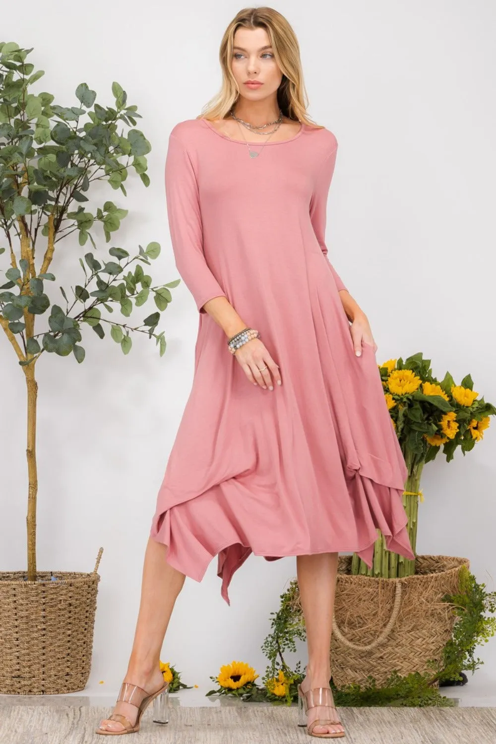Celeste Full Size Pick-up Hem Asymmetric Midi Dress sold by Charming Charlie