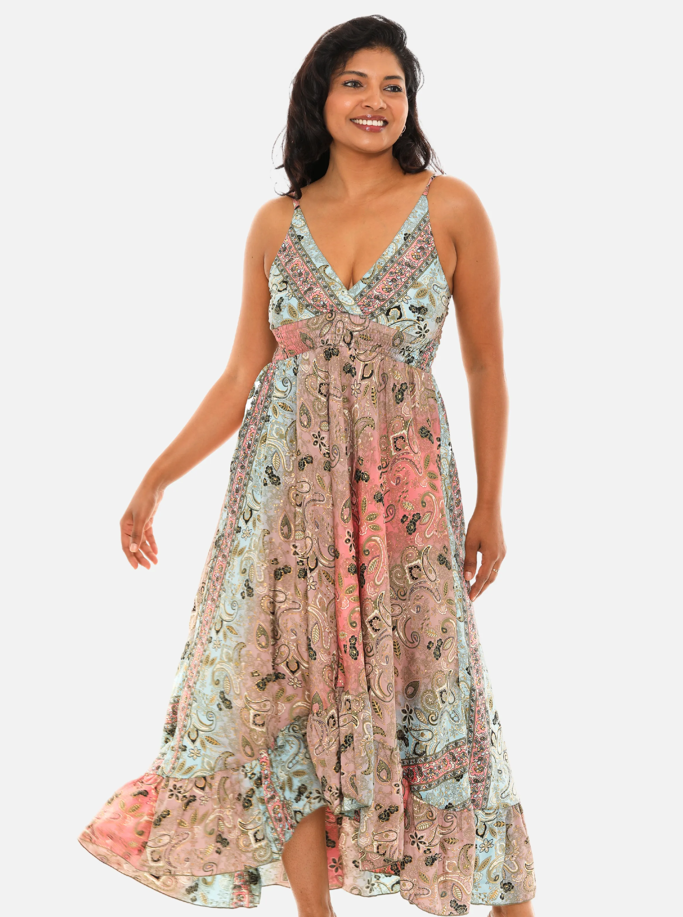Printed Long Halter Dress with Back Ties. sold by Charming Charlie product image thumbnail 4