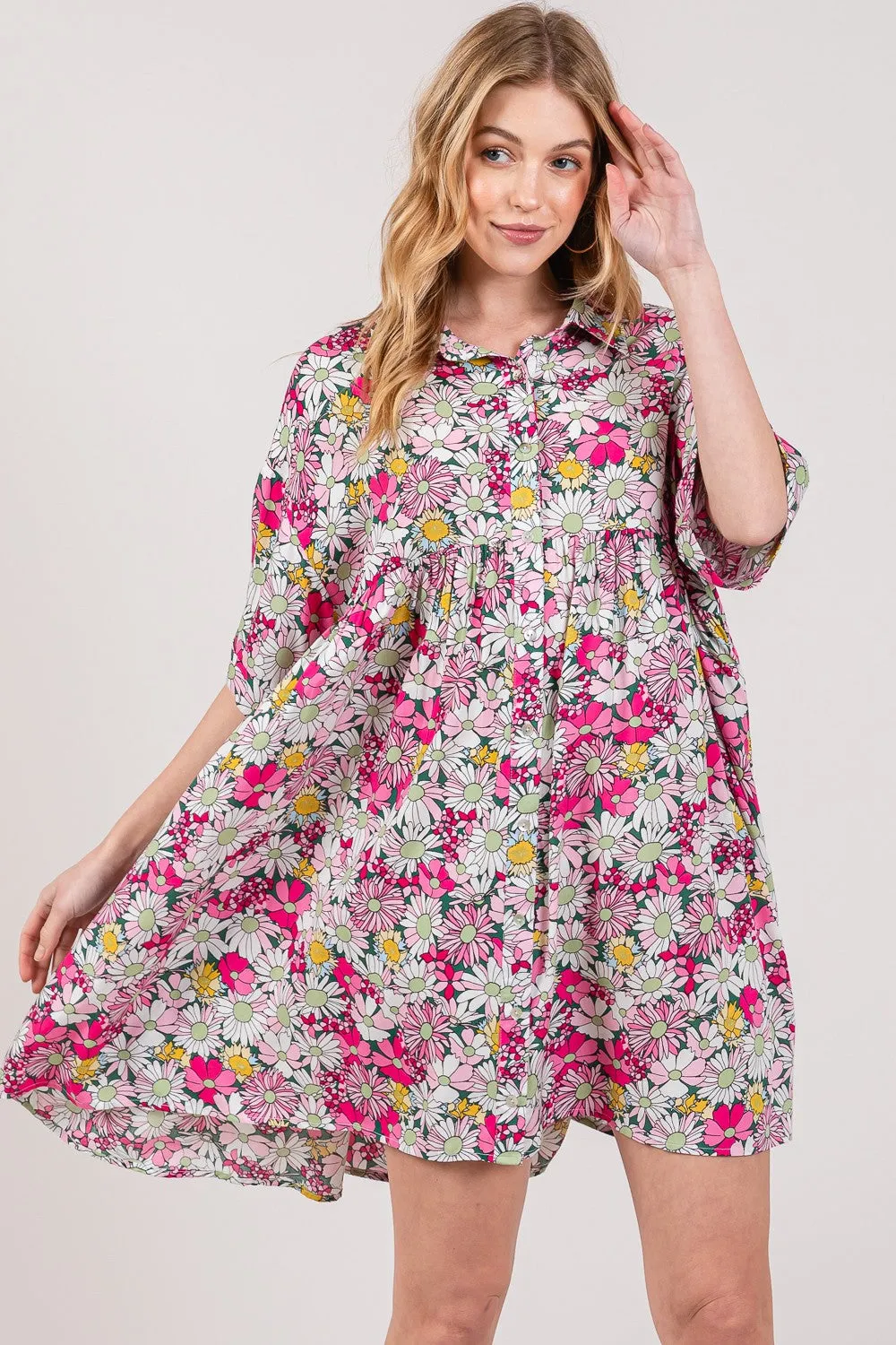 SAGE + FIG Floral Button Down Mini Shirt Dress sold by Charming Charlie product image thumbnail 4