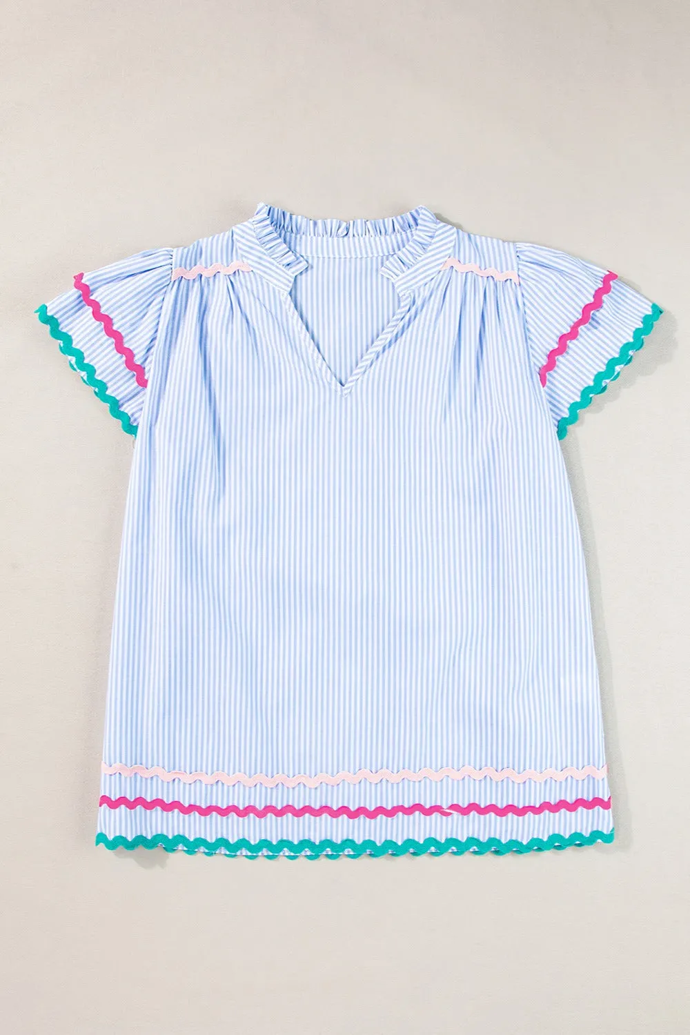 Striped Notched Short Sleeve Blouse sold by Charming Charlie product image thumbnail 2