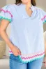Striped Notched Short Sleeve Blouse sold by Charming Charlie