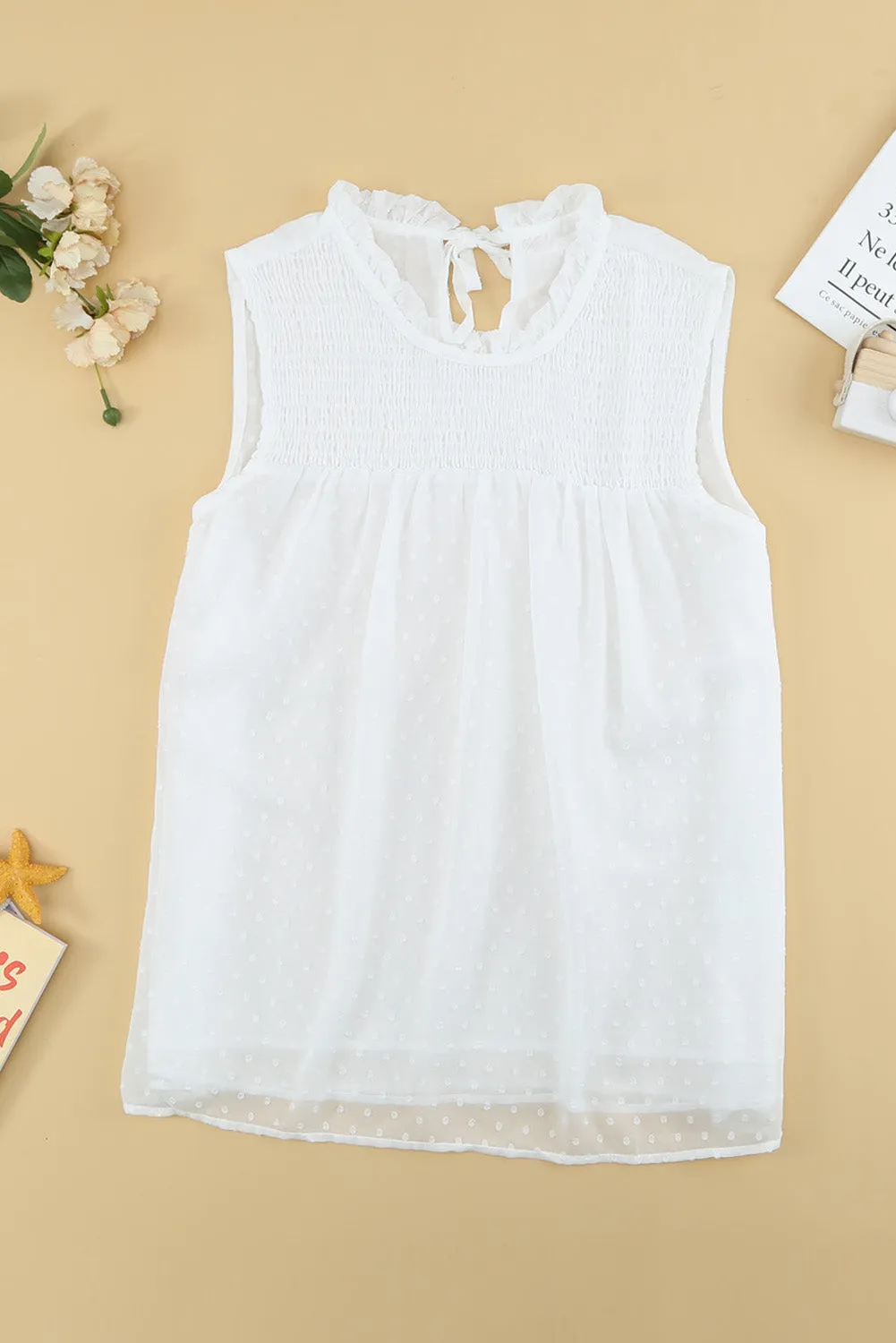 Smocked Frill Swiss Dot Round Neck Tank sold by Charming Charlie product image thumbnail 4