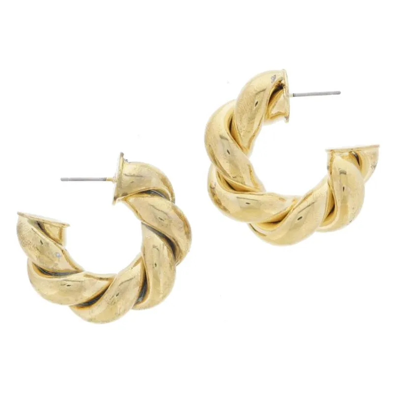 Thick Gold Twist Hoop Earrings, 1.35" Top to Bottom sold by Charming Charlie