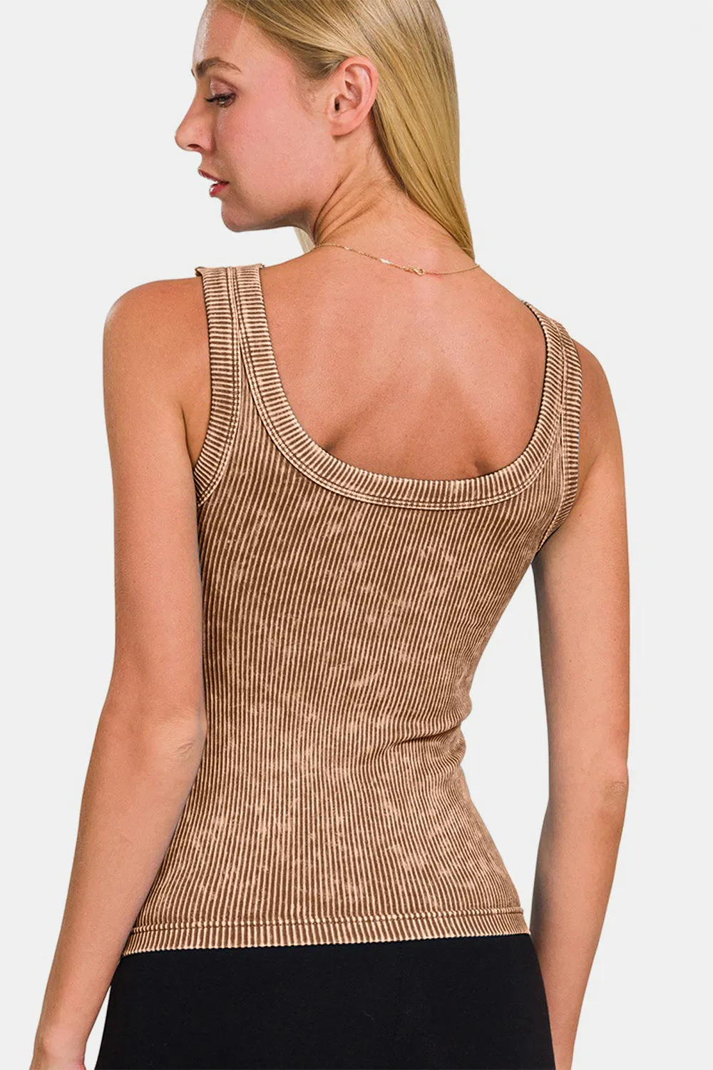Zenana 2 Way Neckline Washed Ribbed Cropped Tank sold by Charming Charlie product image thumbnail 2