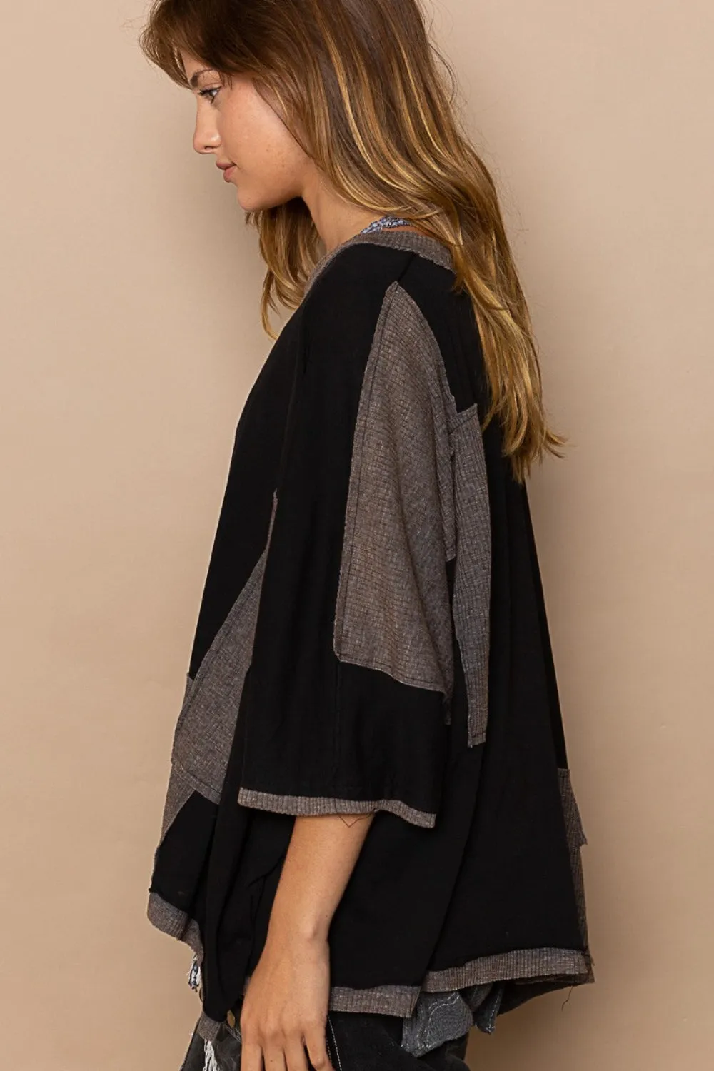 POL Frayed Edge Patchwork Oversized T-Shirt sold by Charming Charlie product image thumbnail 3