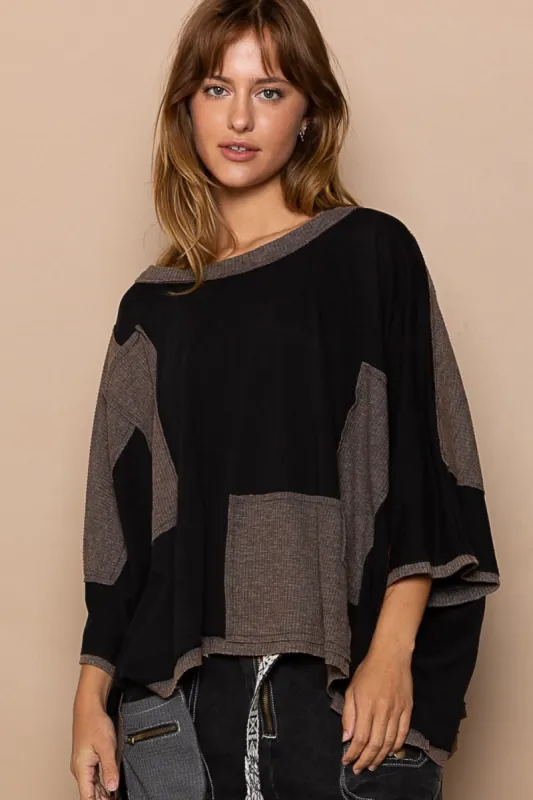 POL Frayed Edge Patchwork Oversized T-Shirt sold by Charming Charlie