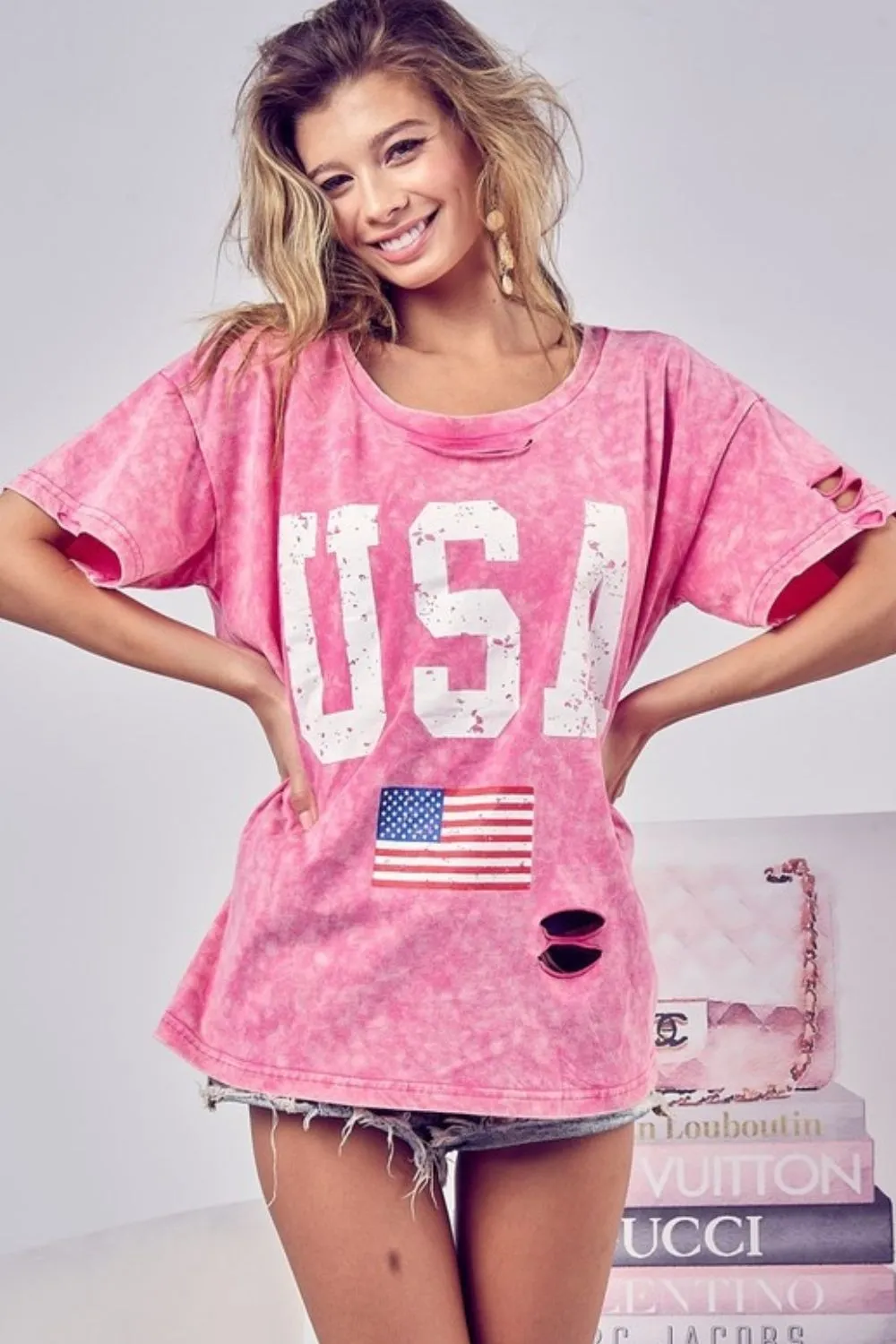 BiBi Washed American Flag Graphic Distressed T-Shirt sold by Charming Charlie product image thumbnail 2