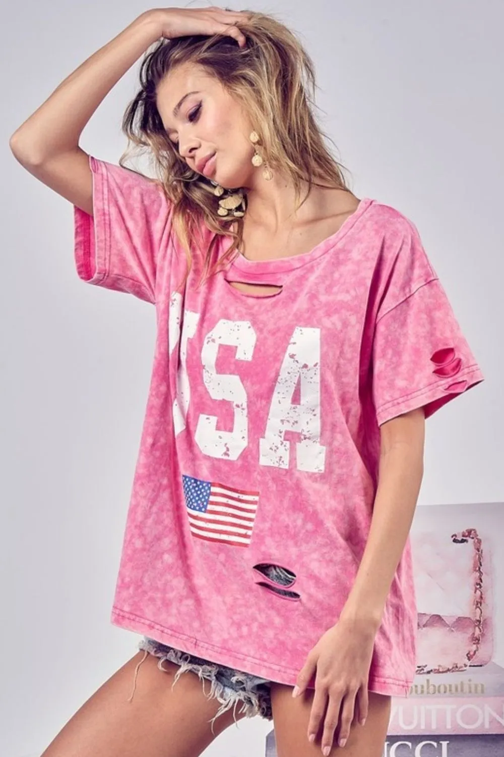 BiBi Washed American Flag Graphic Distressed T-Shirt sold by Charming Charlie product image thumbnail 3