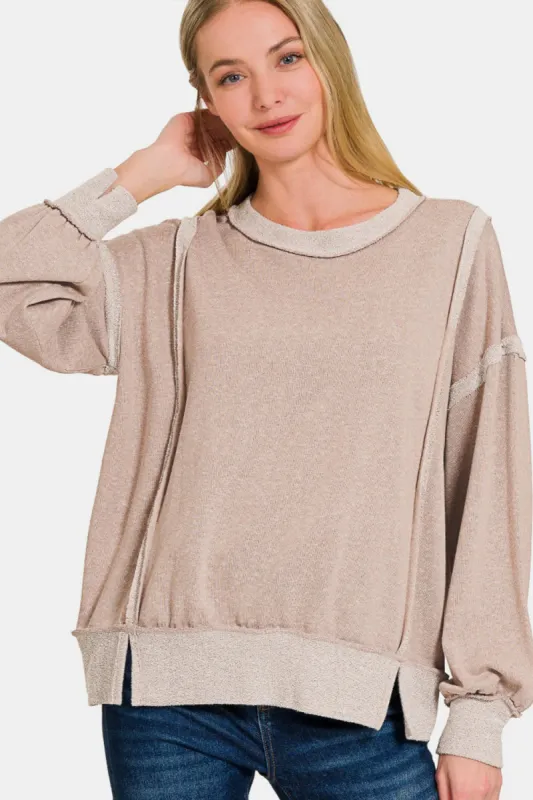 Zenana Washed Exposed-Seam Sweatshirt sold by Charming Charlie