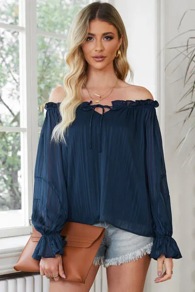 Frill Tied Off-Shoulder Flounce Sleeve Blouse sold by Charming Charlie