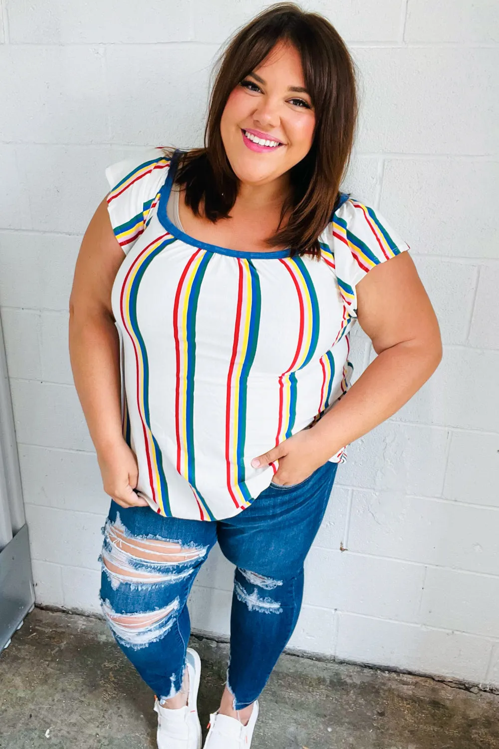 Multicolor Striped Raglan Flutter Sleeve Top sold by Charming Charlie product image thumbnail 5
