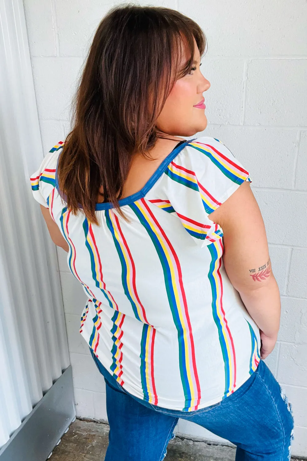 Multicolor Striped Raglan Flutter Sleeve Top sold by Charming Charlie product image thumbnail 3