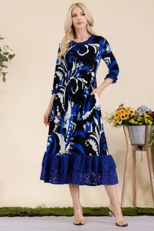 Celeste Full Size Paisley Print Lace Ruffled Midi Dress sold by Charming Charlie