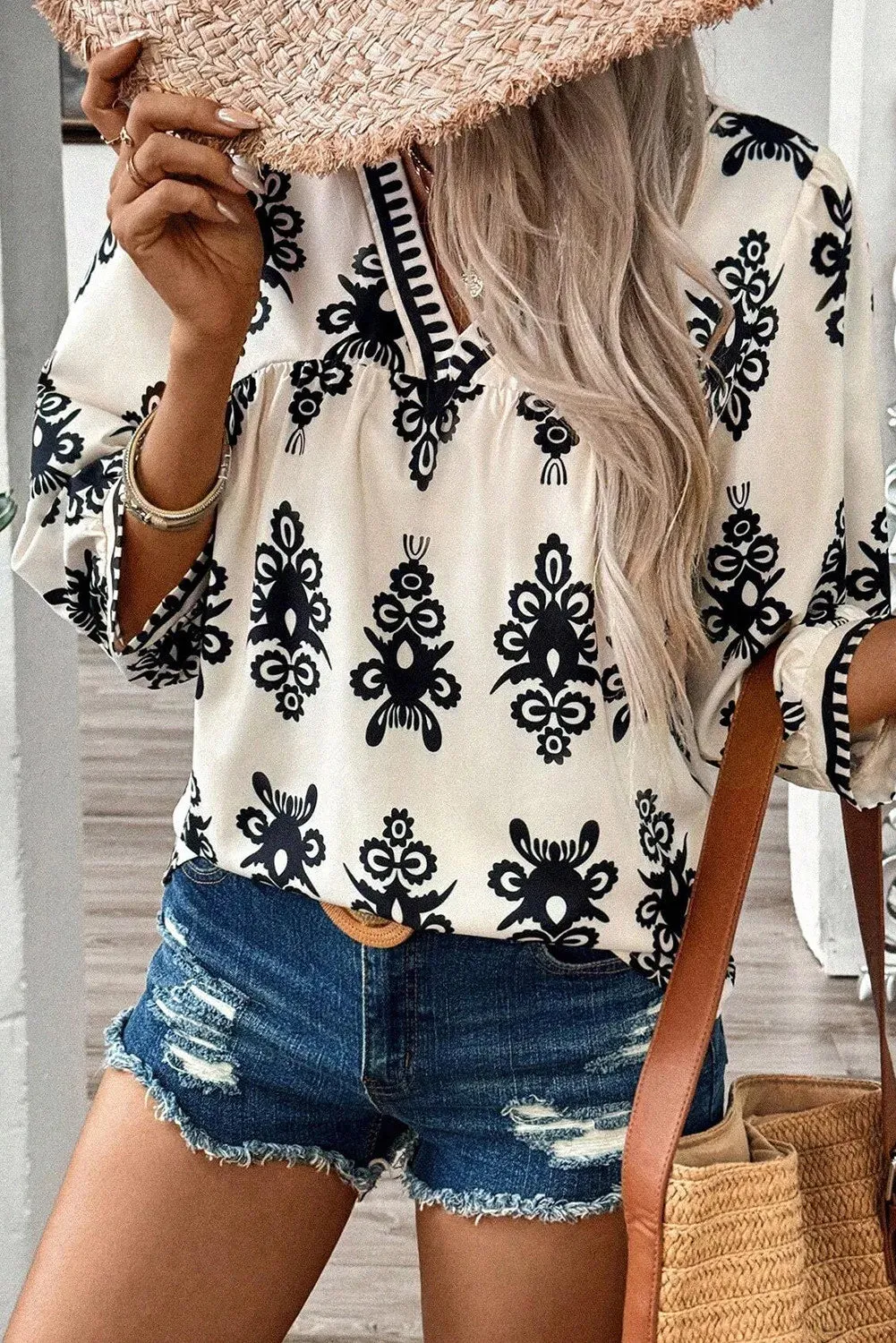 Printed V-Neck Three-Quarter Sleeve Blouse sold by Charming Charlie product image thumbnail 2