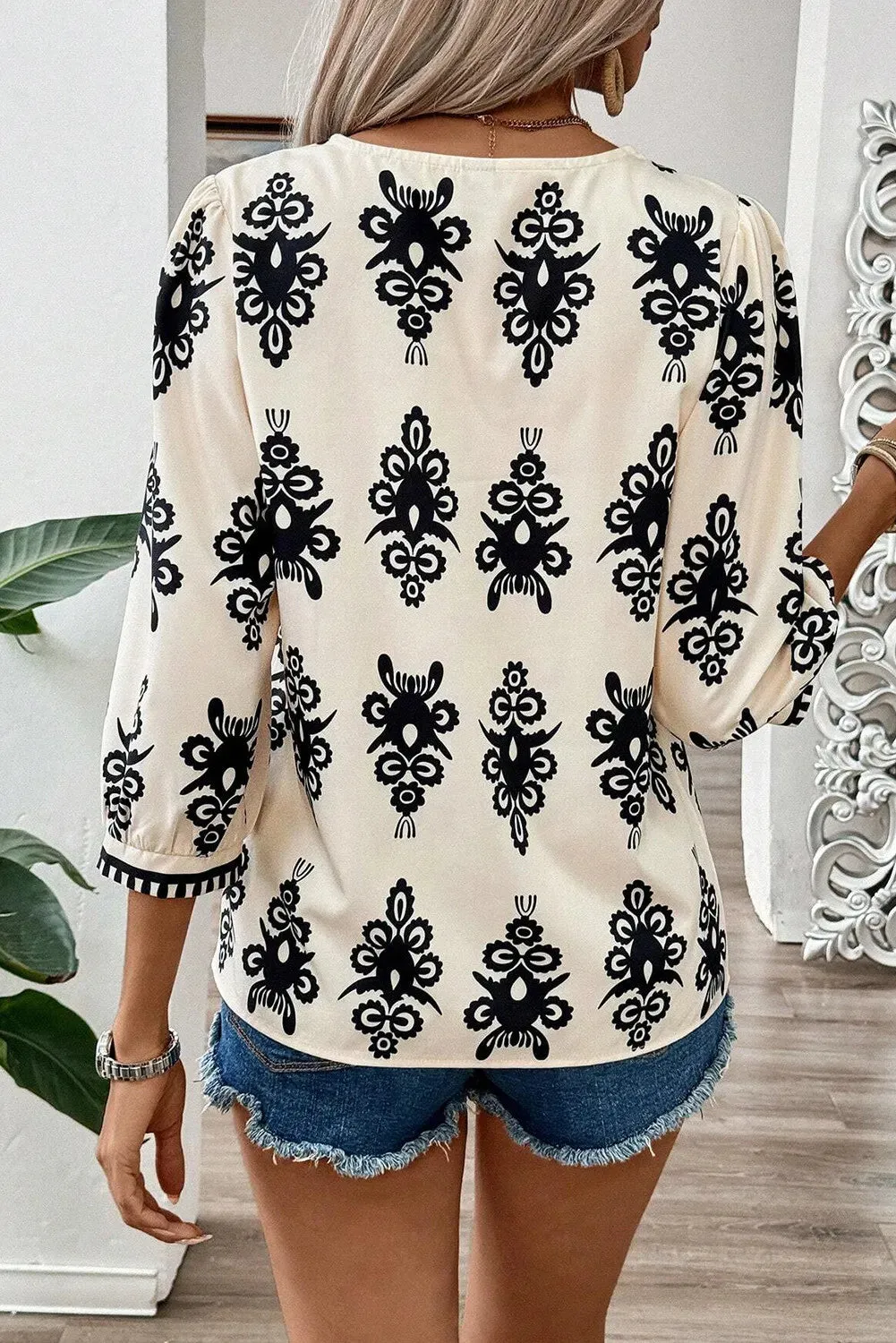 Printed V-Neck Three-Quarter Sleeve Blouse sold by Charming Charlie product image thumbnail 4