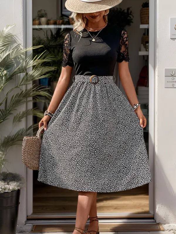 Lace Detail Printed Round Neck Dress sold by Charming Charlie