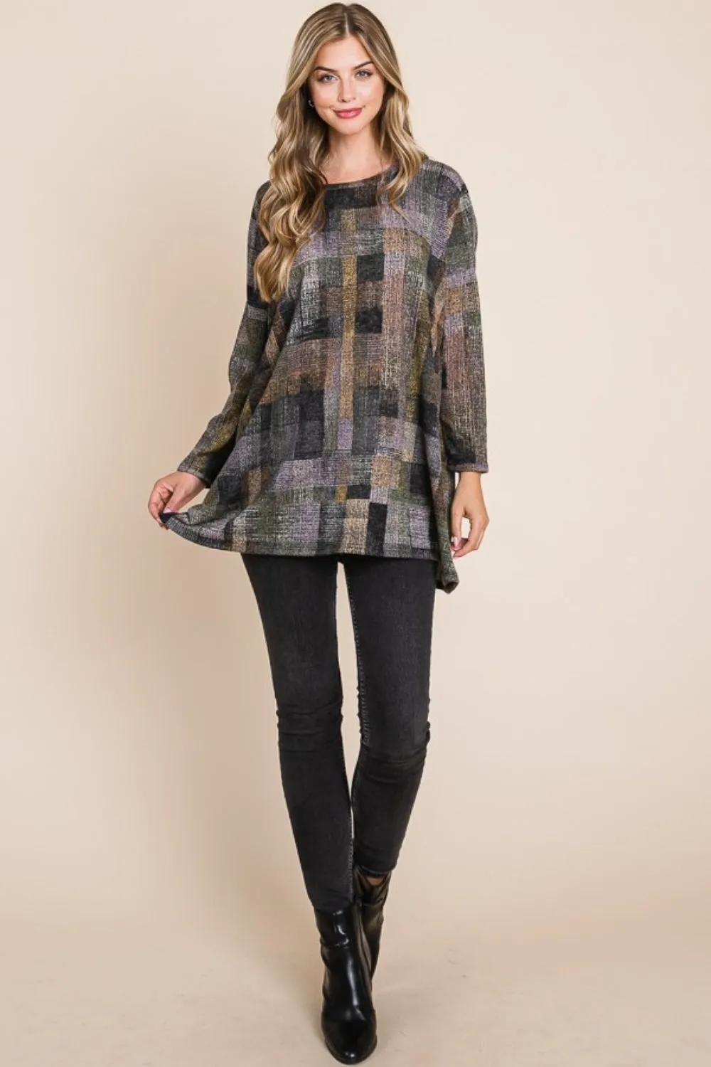 BOMBOM Plaid Round Neck Long Sleeve Top sold by Charming Charlie product image thumbnail 5