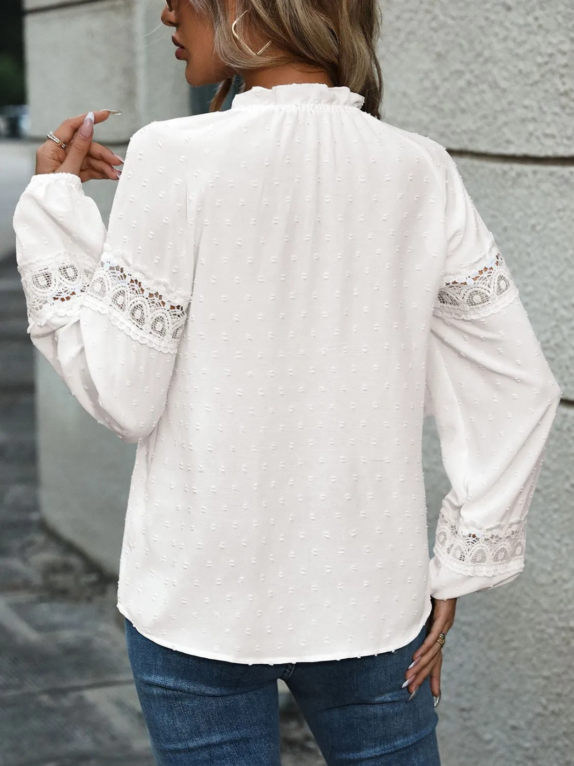 Lace Detail Tie Neck Long Sleeve Blouse sold by Charming Charlie product image thumbnail 2