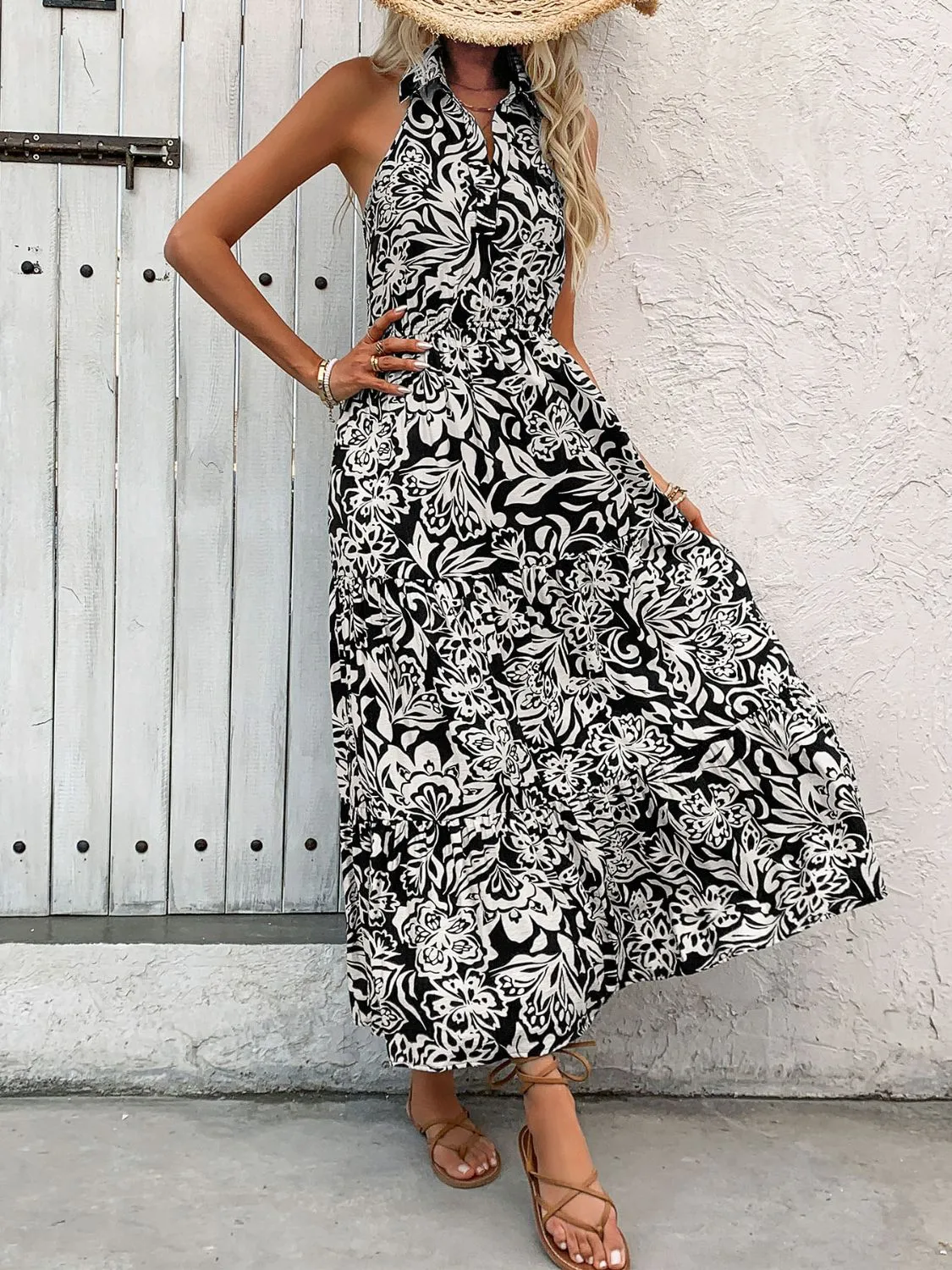Backless Smocked Printed Sleeveless Midi Dress sold by Charming Charlie product image thumbnail 5