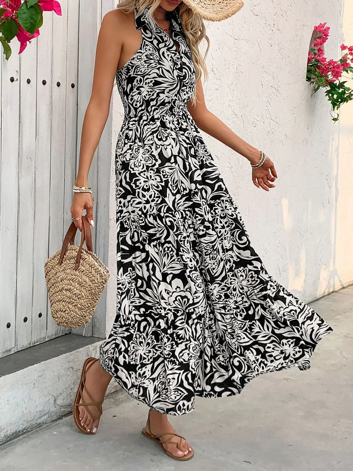 Backless Smocked Printed Sleeveless Midi Dress sold by Charming Charlie product image thumbnail 3