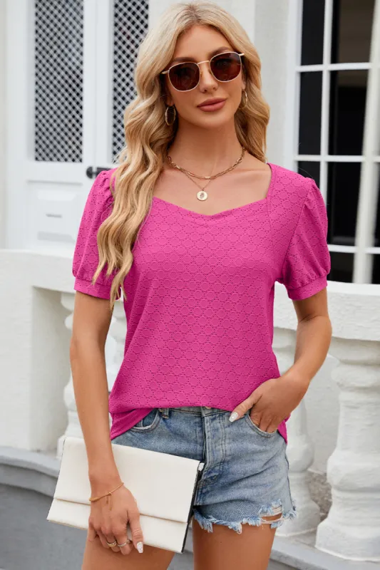 Eyelet Short Sleeve Top sold by Charming Charlie