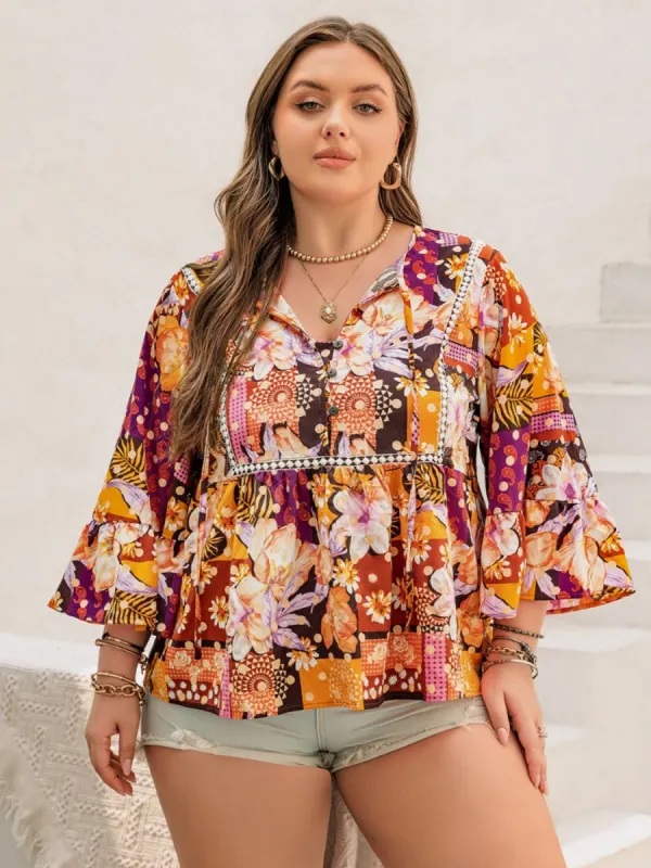 Plus Size Printed Tie Neck Blouse sold by Charming Charlie