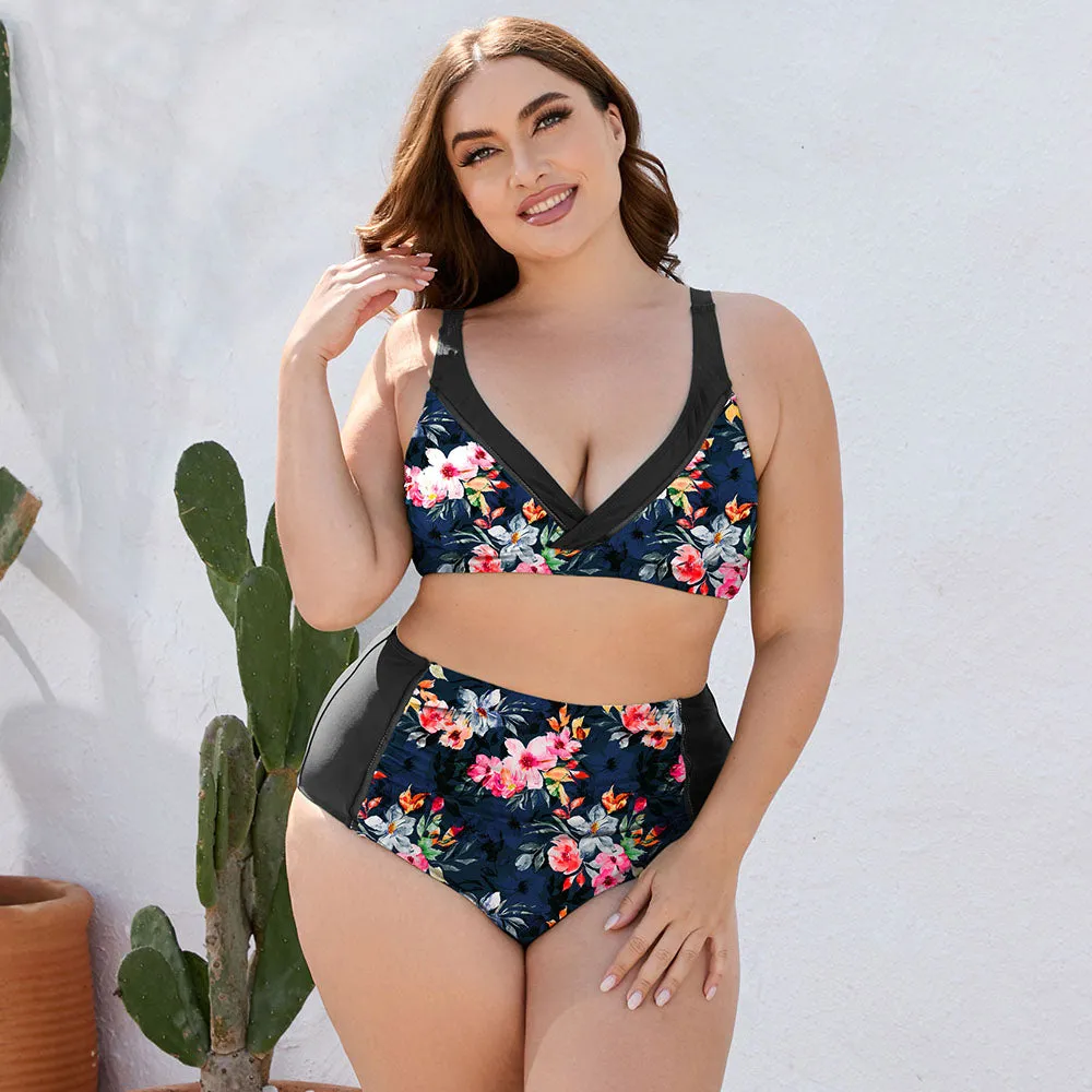 Plus Size Floral High Waist Two-Piece Swim Set sold by Charming Charlie
