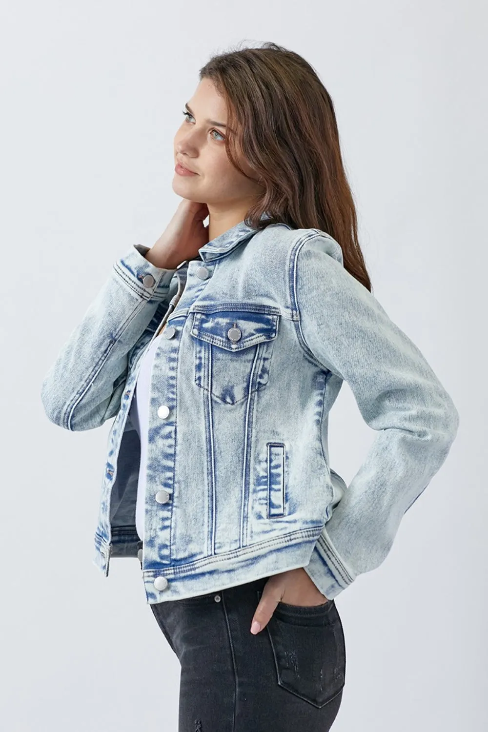 RISEN Button Up Washed Denim Jacket sold by Charming Charlie product image thumbnail 3