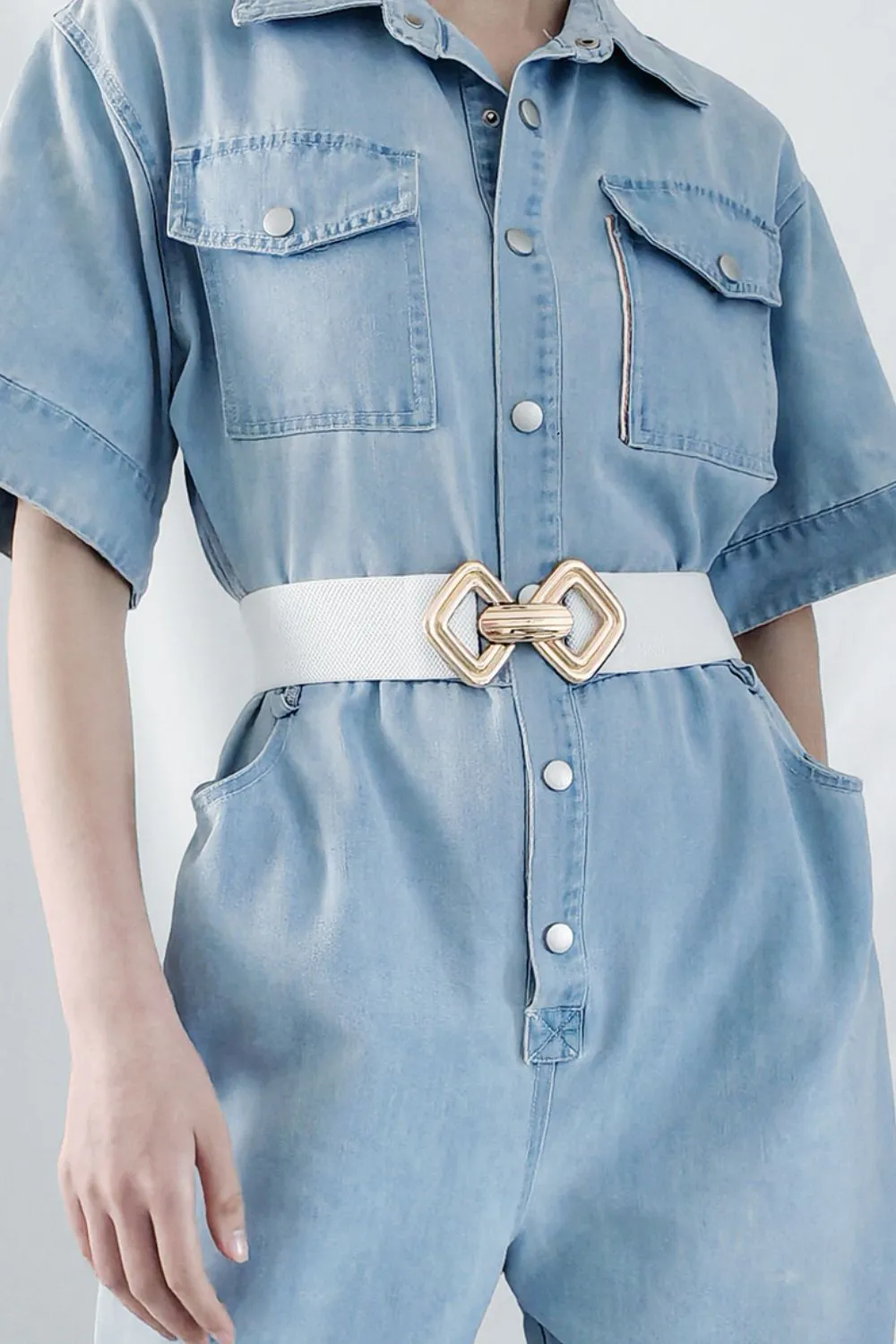 Geometric Buckle Elastic Wide Belt sold by Charming Charlie