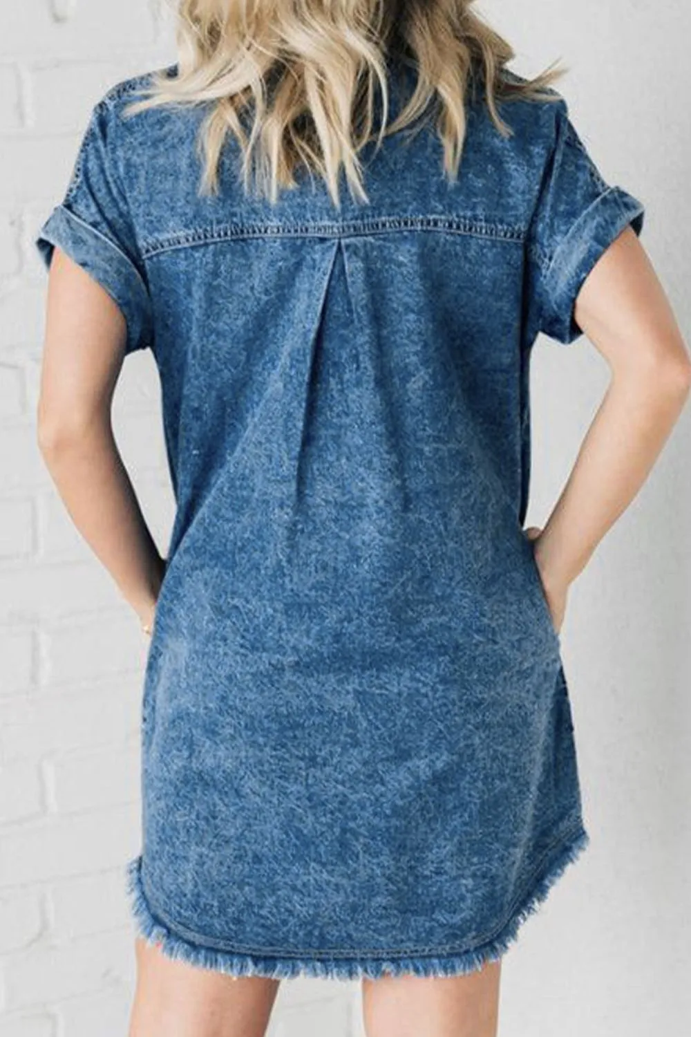 Raw Hem Pocketed Cap Sleeve Denim Dress sold by Charming Charlie product image thumbnail 4