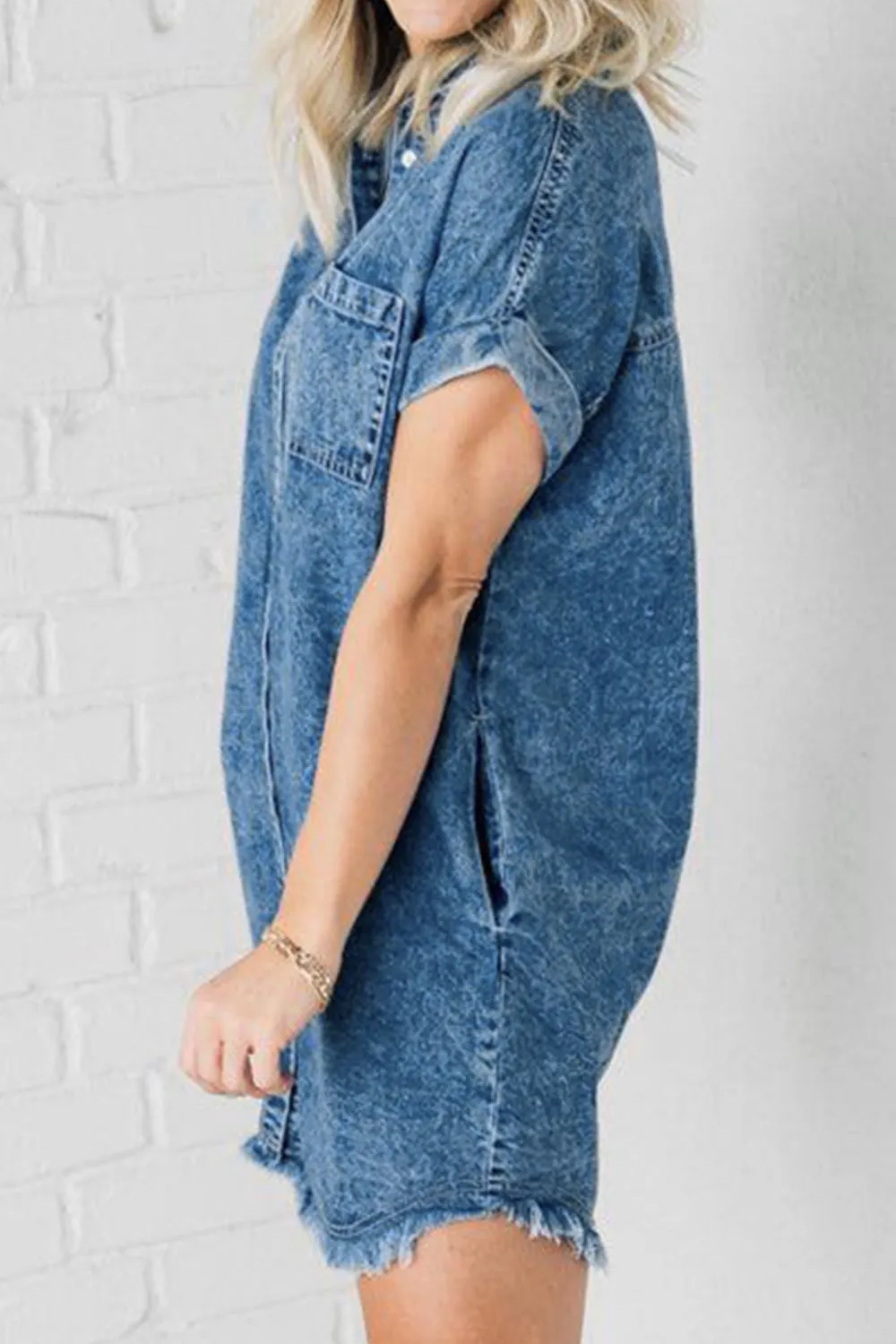 Raw Hem Pocketed Cap Sleeve Denim Dress sold by Charming Charlie product image thumbnail 3