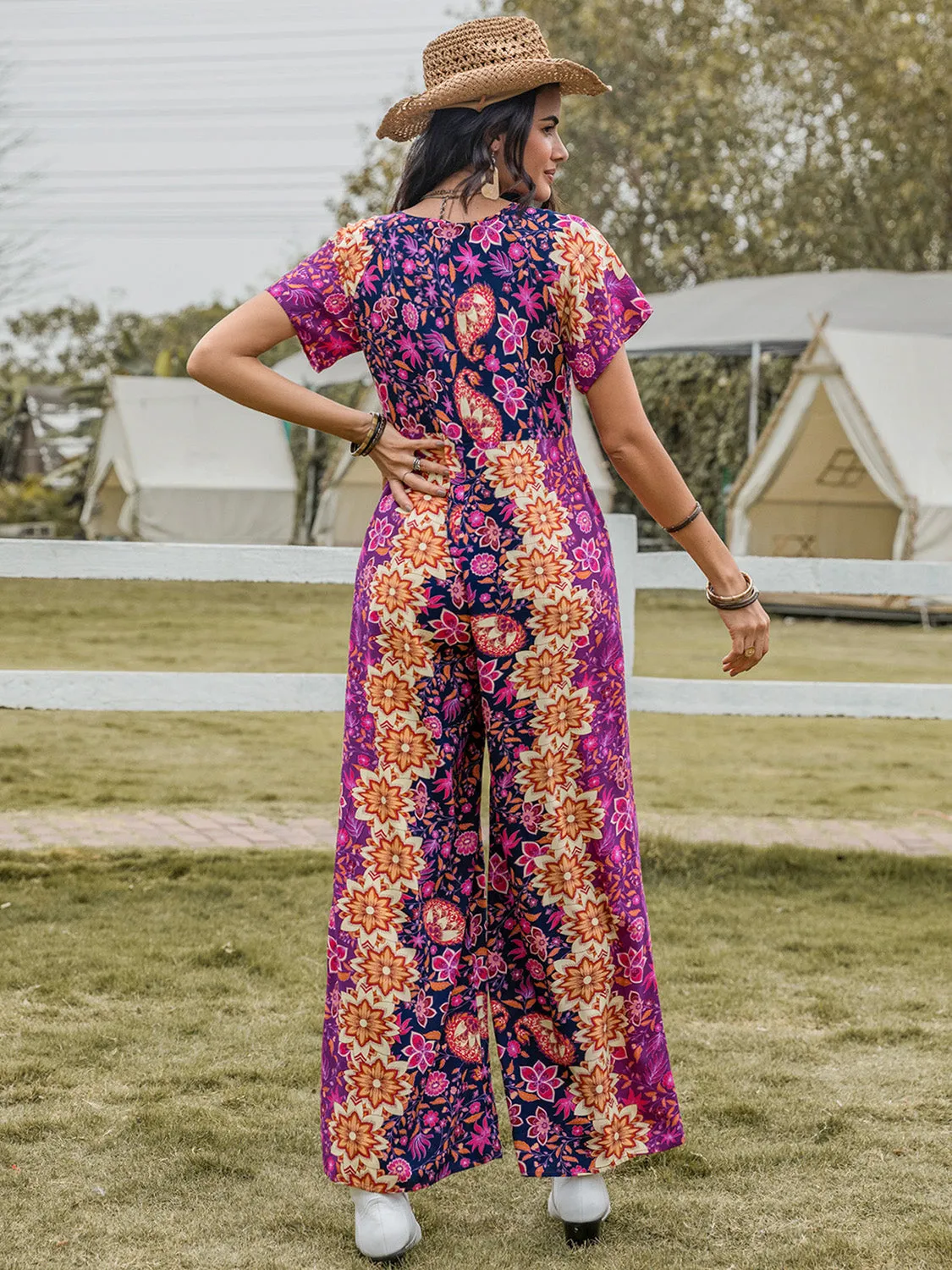 Tied V-Neck Short Sleeve Jumpsuit sold by Charming Charlie product image thumbnail 2