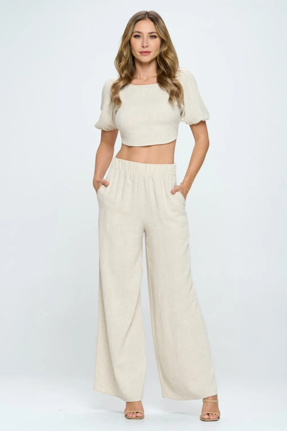 RENEE C Linen Wide Leg Pants with Pockets sold by Charming Charlie