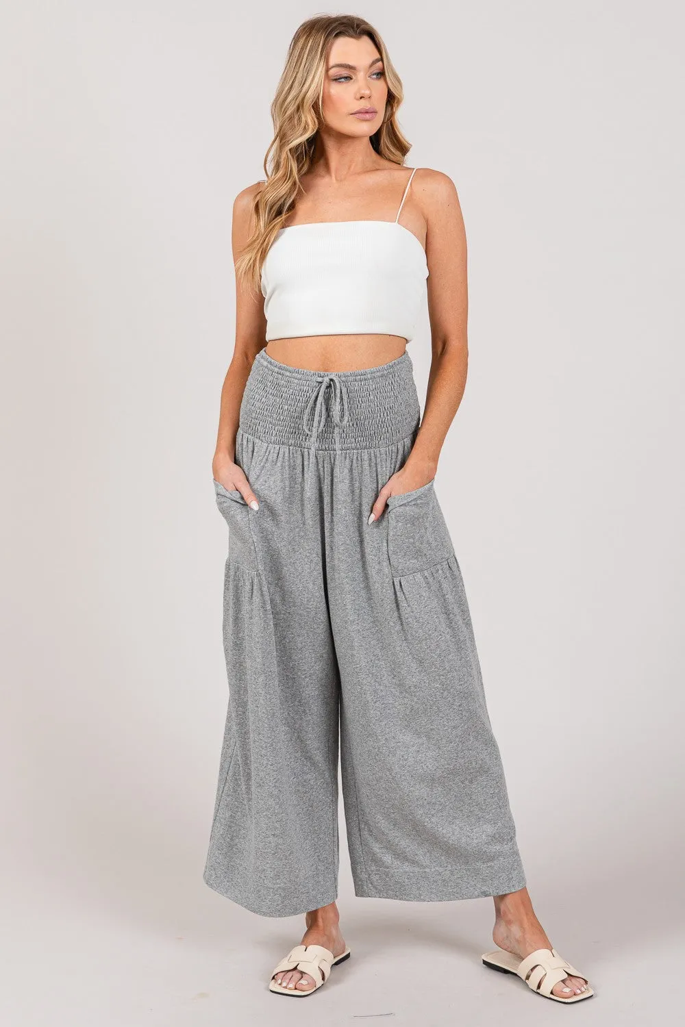 SAGE + FIG Drawstring Smocked High Waist Pants sold by Charming Charlie product image thumbnail 3
