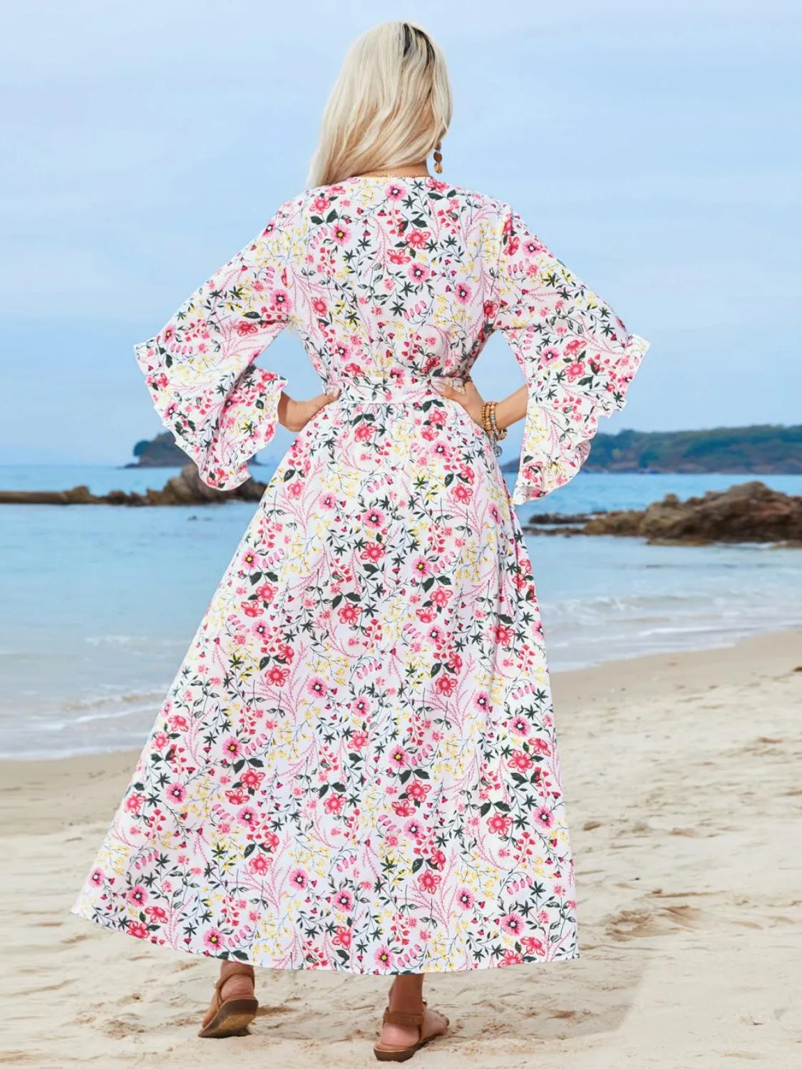 Tied Printed Three-Quarter Sleeve Midi Dress sold by Charming Charlie product image thumbnail 2
