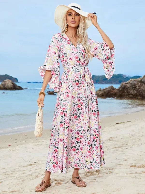 Tied Printed Three-Quarter Sleeve Midi Dress sold by Charming Charlie