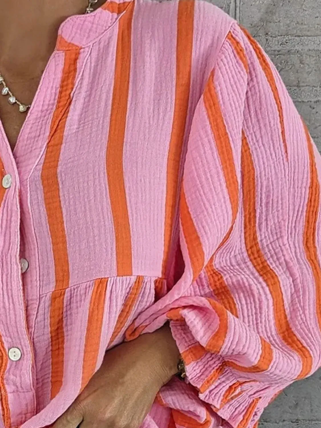 Striped Notched Long Sleeve Blouse sold by Charming Charlie product image thumbnail 3