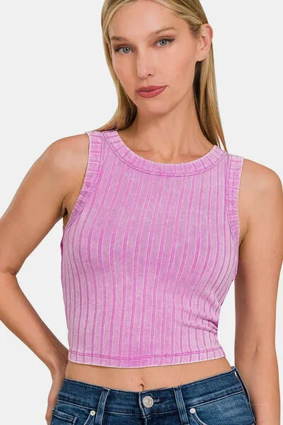 Zenana Ribbed Round Neck Cropped Tank sold by Charming Charlie