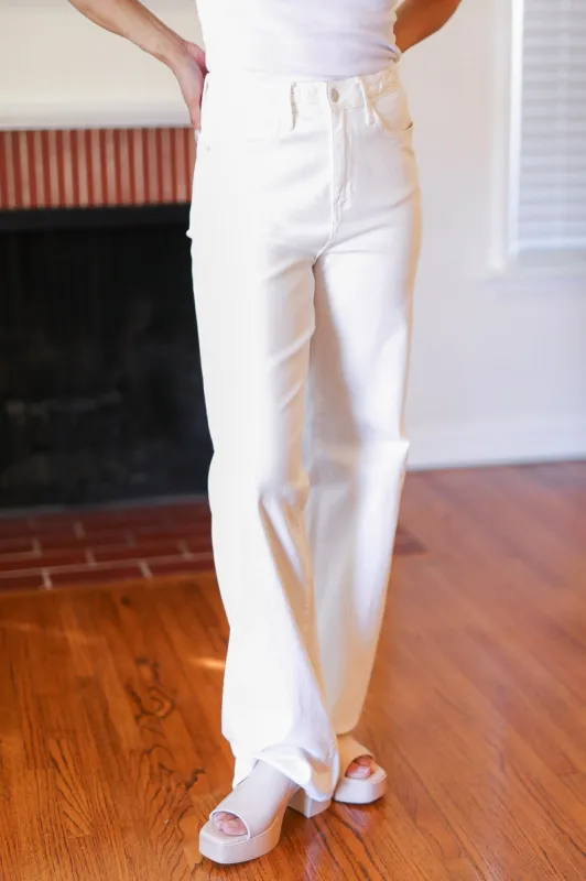 Judy Blue Above & Beyond White Braided Waist Wide Leg Jeans made by Judy Blue