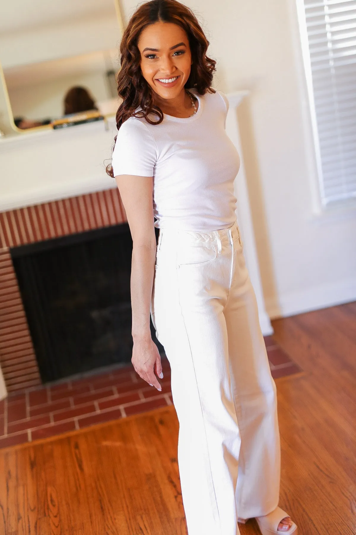 Judy Blue Above & Beyond White Braided Waist Wide Leg Jeans sold by Charming Charlie product image thumbnail 3